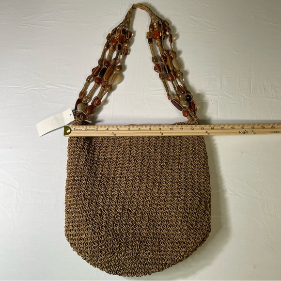 Blue Miami Macrame Straw Crochet Boho Chic Beach Shoulder Bag Faux Gemstones NEW - Picture 8 of 10